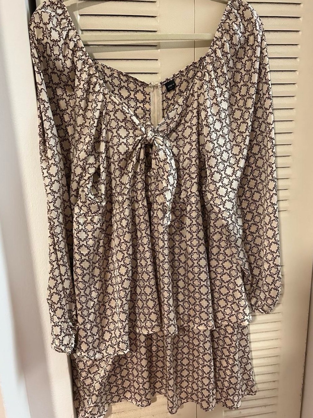 SHEIN Beige and Black High-Low Long Sleeve Dress